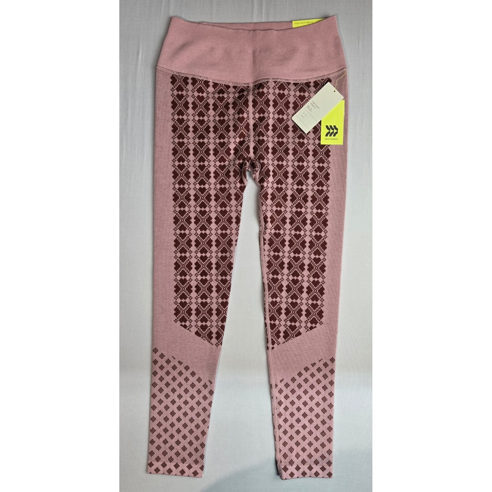 All in Motion Womens High-Waist 7/8 Leggings Mauve Pink Heart Size M NWT